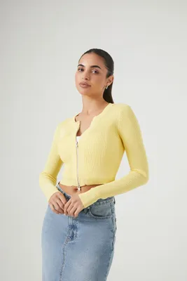 Women's Cropped Zip-Up Sweater in Pale Banana Large