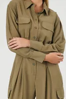 Women's Wide-Leg Cargo Jumpsuit in Olive Small