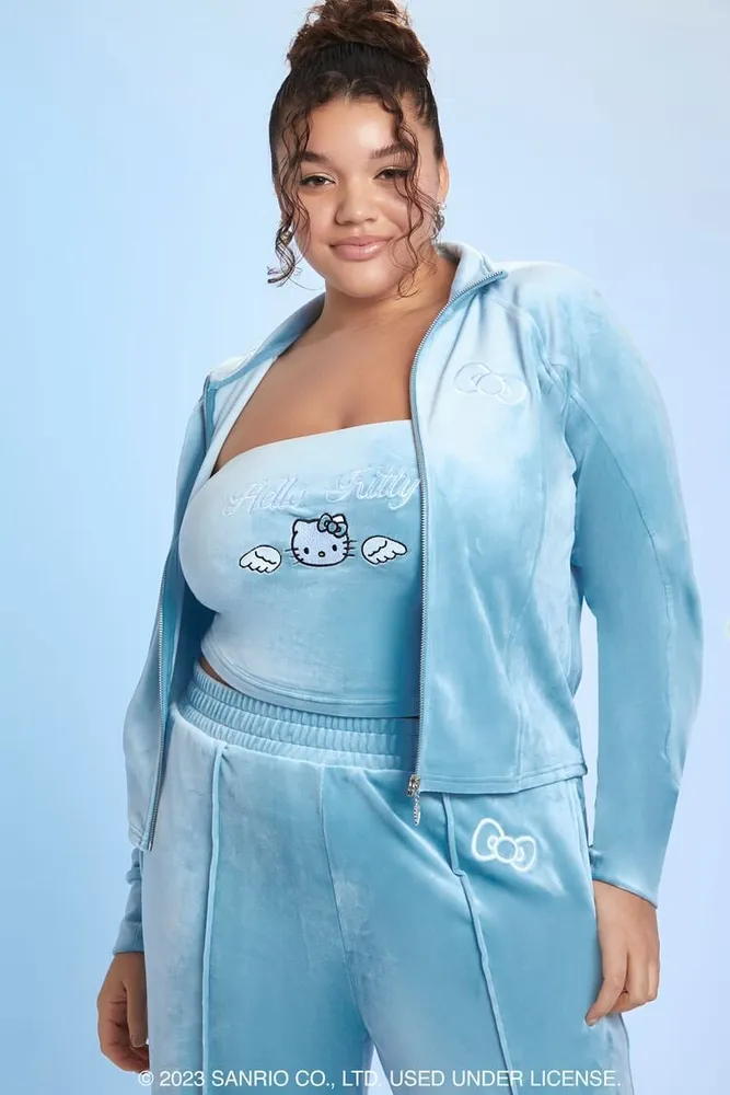 Women's Angel Hello Kitty Velour Jacket in Baby Blue, 3X