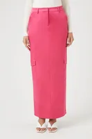 Women's Satin Cargo Maxi Skirt in Pink, XS