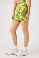 Women's Active Camo Print Biker Shorts in Acid Green/Green, XS