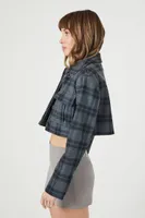 Women's Cropped Plaid Shacket in Grey Medium