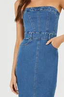 Women's Denim Tube Midi Dress in Medium Denim Small