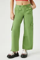 Women's Drawstring Wide-Leg Cargo Pants in Pepper Green, XS