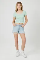 Women's Ditsy Floral Button-Front Crop Top