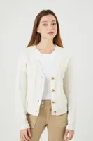 Women's Cable Knit Cardigan Sweater in Ivory Small