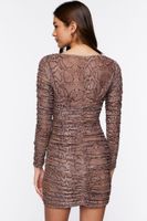 Women's Mesh Snakeskin Print Mini Dress in Brown Small