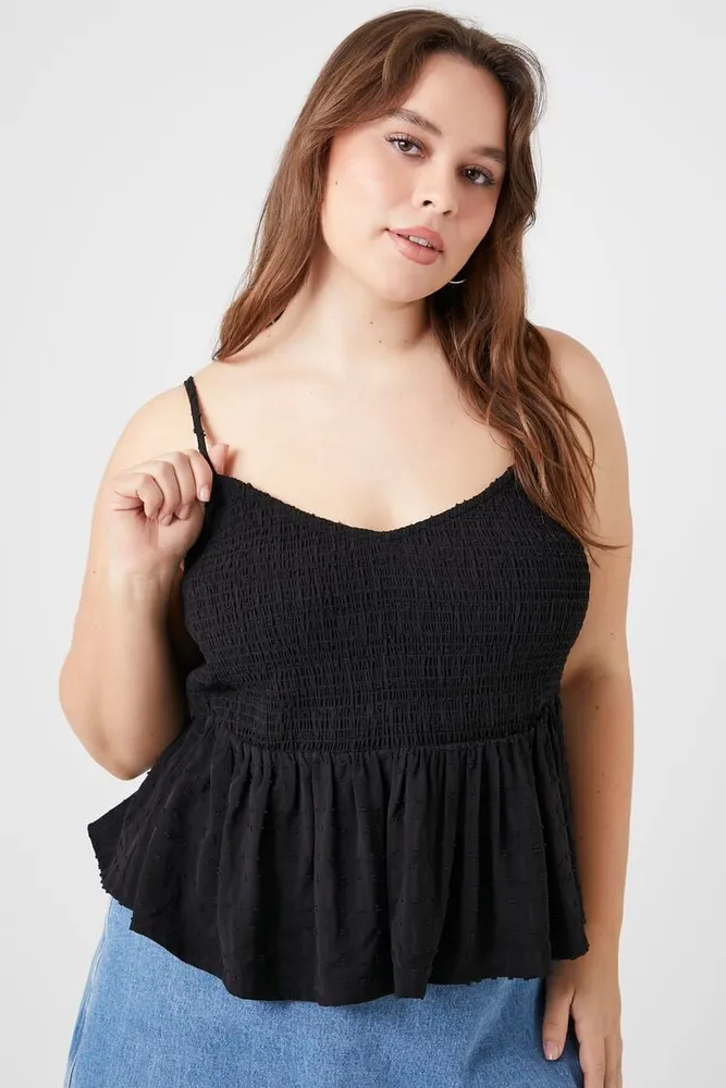 Women's Smocked Flounce Cami Black,