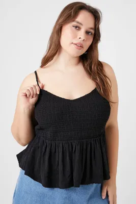 Women's Smocked Flounce Cami in Black, 2X