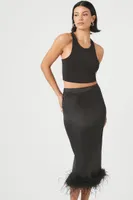 Women's Feather-Trim Maxi Skirt in Black Small