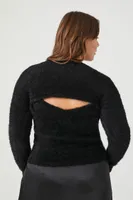 Women's Fuzzy Knit Shrug & Cami Set in Black, 2X