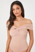 Women's Twist-Front Off-the-Shoulder Bodysuit in Sand Medium