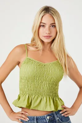 Women's Smocked Poplin Cami in Green Small