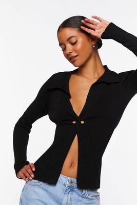 Women's Twist-Front Sweater-Knit Top in Black Medium