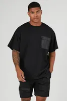 Men Cargo Drawstring Shorts in Black Large