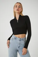 Women's Half-Zip Cropped Sweater in Black, XS