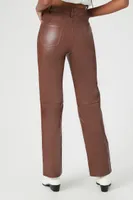 Women's Faux Leather High-Rise Straight Pants in Brown Medium