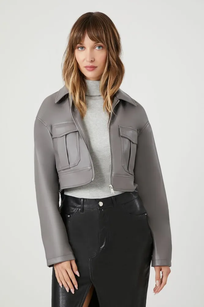 Women's Faux Leather Cropped Jacket