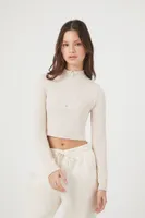 Women's Seamless Half-Zip Crop Top in Birch Medium