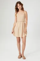 Women's Smocked Cutout Mini Dress Oatmeal,