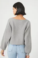 Women's Ribbed V-Neck Sweater in Grey, XL