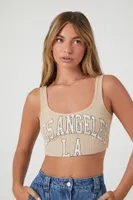 Women's Cropped Los Angeles Graphic Tank Top in Beige, XL