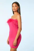 Women's Feather-Trim Mini Tube Dress in Magenta Medium