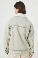 Women's Faux Shearling Denim Trucker Jacket , XS