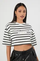 Women's Striped France Cropped T-Shirt in Cream/Black Small