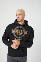 Men Long Live Graphic Drawstring Hoodie in Black Small