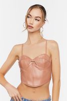 Women's Faux Leather Cutout Bustier Top in Cocoa Medium