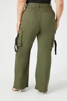 Women's Twill Wide-Leg Cargo Pants in Olive, 2X