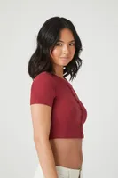 Women's Button-Front Crop Top Large