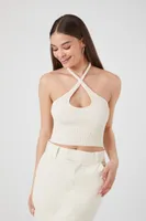 Women's Compact Ribbed Knit Crop Top in Cream, XS