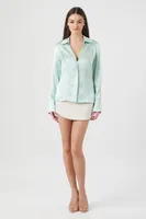 Women's Satin Trumpet-Sleeve Shirt Pale Green