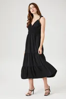 Women's Crochet-Trim Tassel Midi Dress in Black Medium