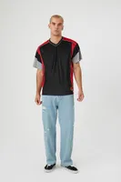 Men Mesh Colorblock V-Neck Top Black,