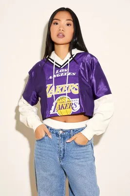 Women's Los Angeles Lakers Mesh Crop Top in Purple/Yellow, XL