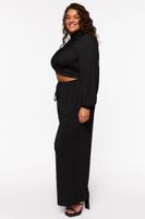 Women's Twist-Hem Top & Wide-Leg Pants Set in Black, 1X