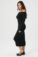 Women's Off-the-Shoulder Midi Sweater Dress in Black Small