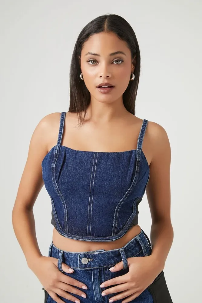 Women's Denim Cropped Cami in Dark Denim Medium