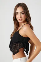 Women's Lace Handkerchief Cropped Cami Black