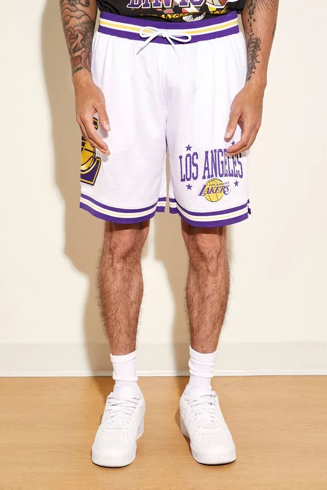 Men Unisex Los Angeles Lakers Basketball Shorts in White Small