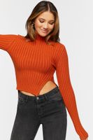 Women's Asymmetrical-Hem Sweater Top in Bronze Small