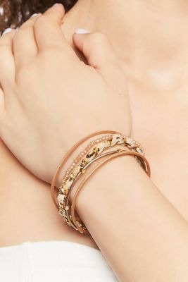 Women's Layered Chain Bracelet in Gold/Tan