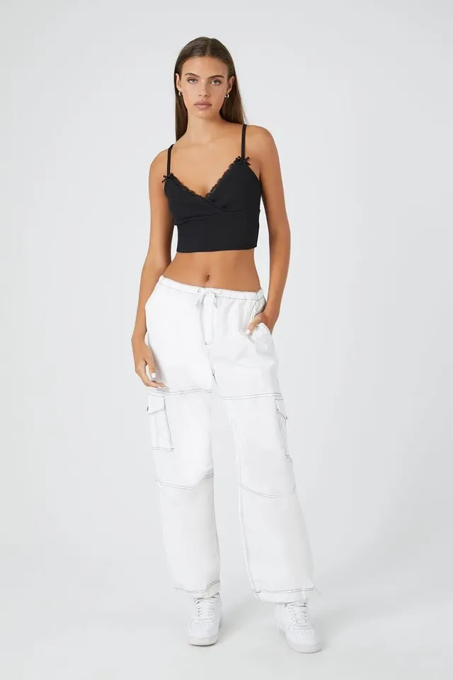 Forever 21 Women's Lace-Trim Surplice Cropped Cami