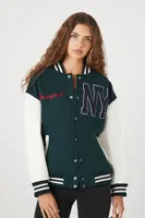 Women's New York Varsity Letterman Bomber Jacket in Green Small