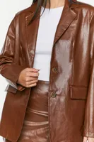 Women's Faux Leather Blazer in Chocolate Large