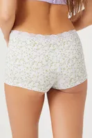 Women's Seamless Floral Shortie Panties in Purple Small