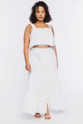 Women's Tiered Maxi Skirt in White, 0X